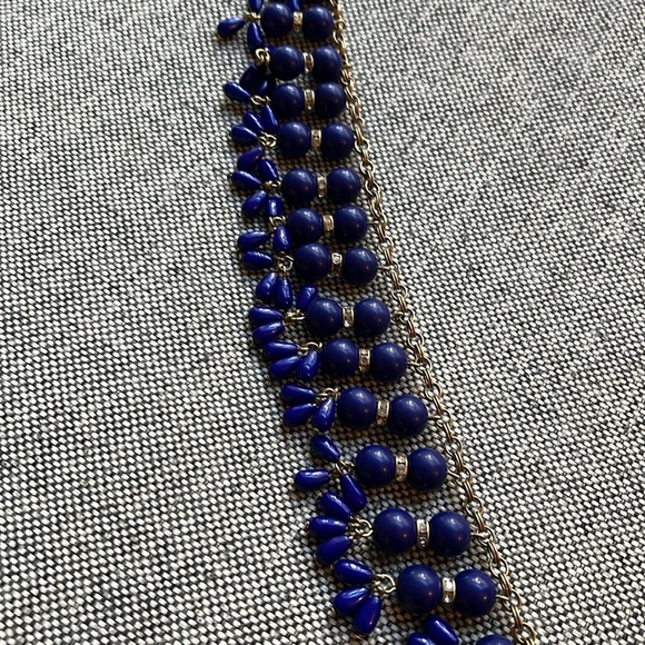 🔹 Vintage J. Crew Royal Blue, Gold and Rhinestone Statement Necklace 🔹 - Picture 12 of 17